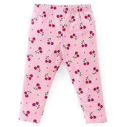 Babyhug Cotton Lycra Knit Full Length Leggings Floral & Fruity Print Pack of 5 - Pink Blue & Peach