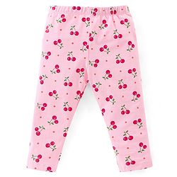 Babyhug Cotton Lycra Knit Full Length Leggings Floral & Fruity Print Pack of 5 - Pink Blue & Peach