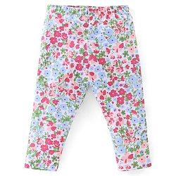 Babyhug Cotton Lycra Knit Full Length Leggings Floral & Fruity Print Pack of 5 - Pink Blue & Peach