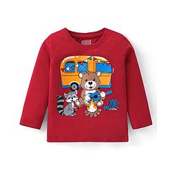 Babyhug Cotton Knit Full Sleeves Animals Printed T-Shirt - Red