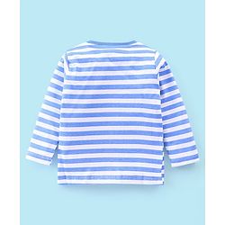 Babyhug Cotton Knit Full Sleeves T-Shirt Stripes & Bear Graphics - Blue