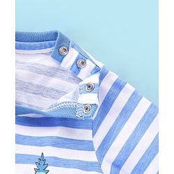 Babyhug Cotton Knit Full Sleeves T-Shirt Stripes & Bear Graphics - Blue