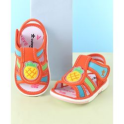 Cute Walk by Babyhug Musical Sandals With Velcro Closure Pineapple Patch- Orange