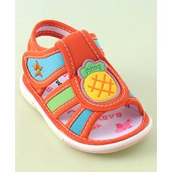 Cute Walk by Babyhug Musical Sandals With Velcro Closure Pineapple Patch- Orange