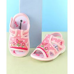 Cute Walk by Babyhug Musical Sandals With Velcro Closure & Floral Embroidery Butterfly Applique- Pink
