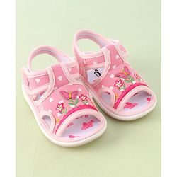 Cute Walk by Babyhug Musical Sandals With Velcro Closure & Floral Embroidery Butterfly Applique- Pink