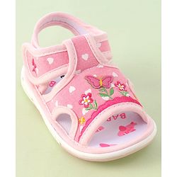 Cute Walk by Babyhug Musical Sandals With Velcro Closure & Floral Embroidery Butterfly Applique- Pink