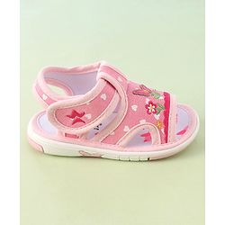 Cute Walk by Babyhug Musical Sandals With Velcro Closure & Floral Embroidery Butterfly Applique- Pink