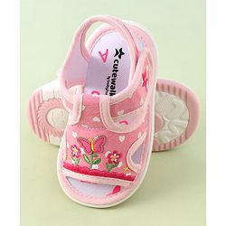 Cute Walk by Babyhug Musical Sandals With Velcro Closure & Floral Embroidery Butterfly Applique- Pink