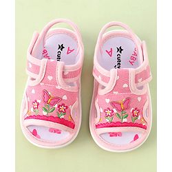 Cute Walk by Babyhug Musical Sandals With Velcro Closure & Floral Embroidery Butterfly Applique- Pink