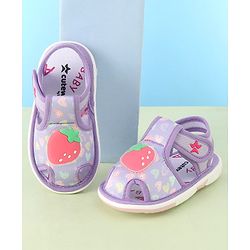 Cute Walk by Babyhug Velcro Closure Musical Sandals with Strawberry Applique - Purple