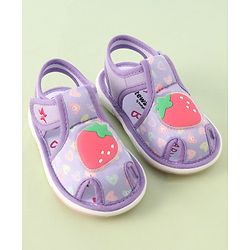 Cute Walk by Babyhug Velcro Closure Musical Sandals with Strawberry Applique - Purple