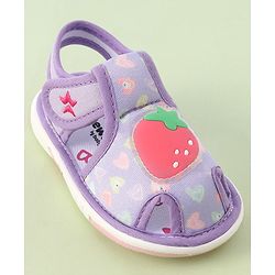 Cute Walk by Babyhug Velcro Closure Musical Sandals with Strawberry Applique - Purple