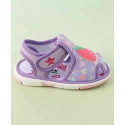 Cute Walk by Babyhug Velcro Closure Musical Sandals with Strawberry Applique - Purple