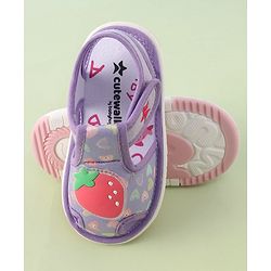 Cute Walk by Babyhug Velcro Closure Musical Sandals with Strawberry Applique - Purple