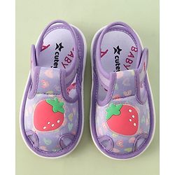 Cute Walk by Babyhug Velcro Closure Musical Sandals with Strawberry Applique - Purple