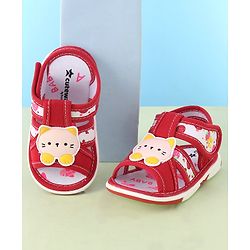 Cute Walk by Babyhug Musical Sandal With Velcro Closure & Kitty Applique- Red