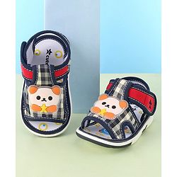 Cute Walk by Babyhug Velcro Closure Musical Sandals with Panda Applique - Navy Blue