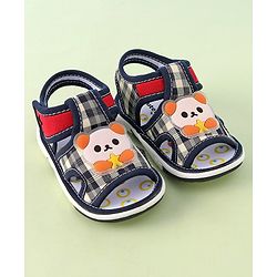 Cute Walk by Babyhug Velcro Closure Musical Sandals with Panda Applique - Navy Blue