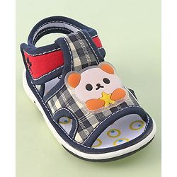 Cute Walk by Babyhug Velcro Closure Musical Sandals with Panda Applique - Navy Blue