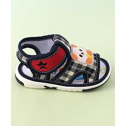 Cute Walk by Babyhug Velcro Closure Musical Sandals with Panda Applique - Navy Blue