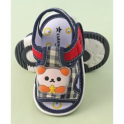 Cute Walk by Babyhug Velcro Closure Musical Sandals with Panda Applique - Navy Blue