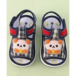 Cute Walk by Babyhug Velcro Closure Musical Sandals with Panda Applique - Navy Blue