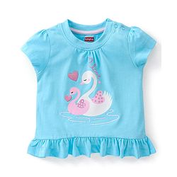 Babyhug Cotton Knit Half Sleeves Swan Printed Night Suit - Blue & Pink
