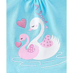 Babyhug Cotton Knit Half Sleeves Swan Printed Night Suit - Blue & Pink