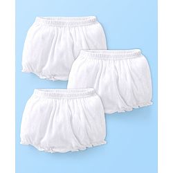 Babyhug 100% Cotton Knit Premium Pointelle Fabric Bloomers Pack Of 3 - White