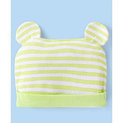 Babyhug 100% Cotton Full Sleeves Onesies With Cap Stripes & Dino Print- Green