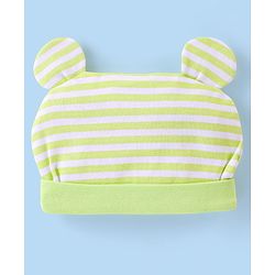 Babyhug 100% Cotton Full Sleeves Onesies With Cap Stripes & Dino Print- Green