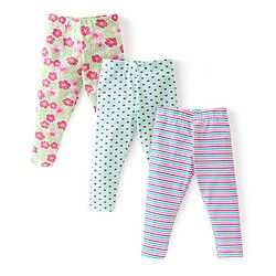 Babyhug Cotton Lycra Knit Full Length Leggings Floral Printed Pack of 3 - Blue