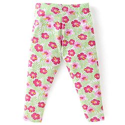 Babyhug Cotton Lycra Knit Full Length Leggings Floral Printed Pack of 3 - Blue