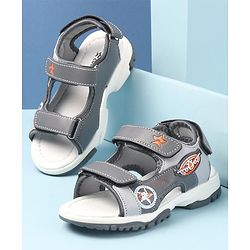 Cute Walk by Babyhug Double Velcro Closure Star Printed Sandals - Grey