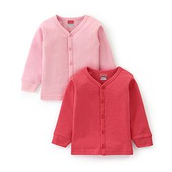 Babyhug Cotton Full Sleeves Thermal Wear Solid Pack Of 2 - Pink & Red