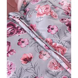 Babyhug Woven Full Sleeves Winter Wear Hooded Romper with Front Zipper Floral Print - Purple & Pink