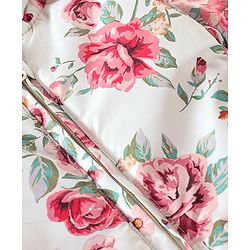 Babyhug Woven Full Sleeves Winter Wear Hooded Romper with Front Zipper Floral Print - White & Pink