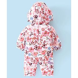 Babyhug Woven Full Sleeves Winter Wear Hooded Romper Floral Print - Multicolour