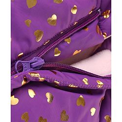 Babyhug Woven Full Sleeves Heart Foil Print Winter Wear Hooded Romper - Peach