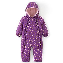 Babyhug Woven Full Sleeves Heart Foil Print Winter Wear Hooded Romper - Peach