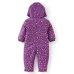 Babyhug Woven Full Sleeves Heart Foil Print Winter Wear Hooded Romper - Peach