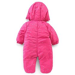 Babyhug Full Sleeves Foil Printed Hooded Winter Wear Romper - Fuchsia