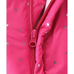 Babyhug Full Sleeves Foil Printed Hooded Winter Wear Romper - Fuchsia