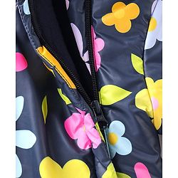 Babyhug Woven Full Sleeves Winter Wear Hooded Romper with Floral Print - Navy Blue