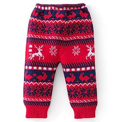 Babyhug Full Length Fleece and Woollen Pant with Reindeer Design - Red & Navy Blue
