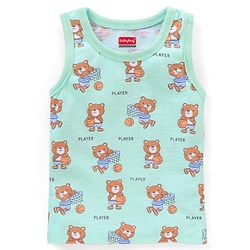 Babyhug 100% Cotton Antibacterial Vests Teddy Print Pack Of 3 - Green & Purple