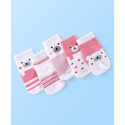 Cute Walk by Babyhug Anti Bacterial Ankle Length Teddy Design Socks Pack of 5 - Pink & White
