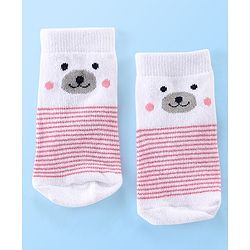 Cute Walk by Babyhug Anti Bacterial Ankle Length Teddy Design Socks Pack of 5 - Pink & White
