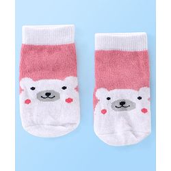Cute Walk by Babyhug Anti Bacterial Ankle Length Teddy Design Socks Pack of 5 - Pink & White